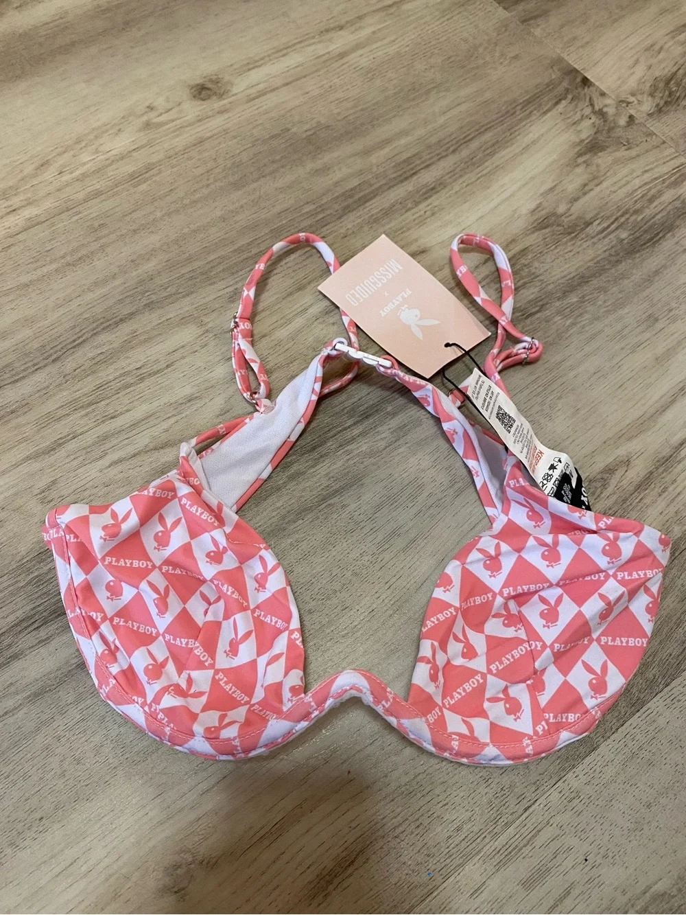 Playboy x Missguided Pink Checkerboard Logo Bikini Top - NWT never worn